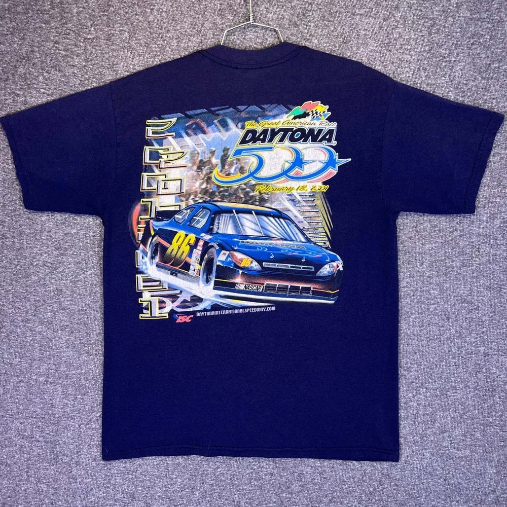 Daytona 500 Shirt Mens L Navy‎ Blue Vintage 2001 Racing Pocket Graphic Tee